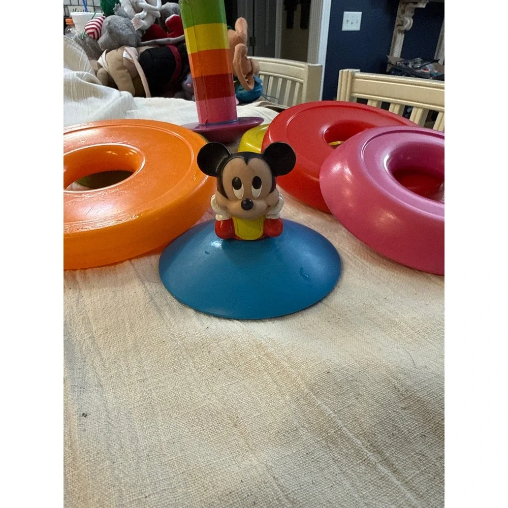 Vintage Disney Mickey Mouse Rainbow Stacking Ring Toy Plastic Retro Decor